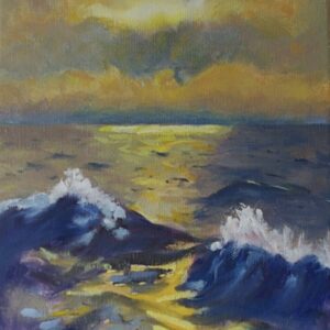 Ölgemälde Meer mit Wellen bei Sonnenuntergang – maritime Landschaft 18x24 cm